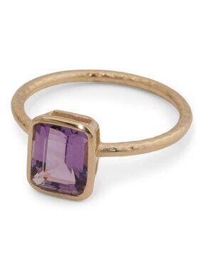 YUGSHA Made In India 14kt Gold Plated Brazilian Amethyst Bezel Ring